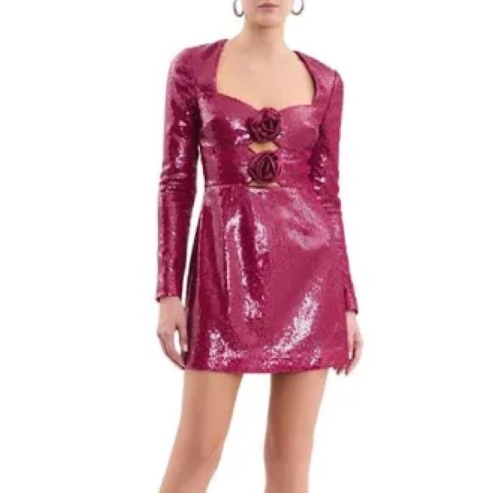 REBECCA VALLANCE Courtney Sequin Long Sleeve Minidress